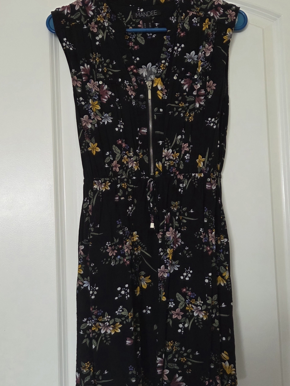 mandee Black Floral Zip-Front Midi Dress